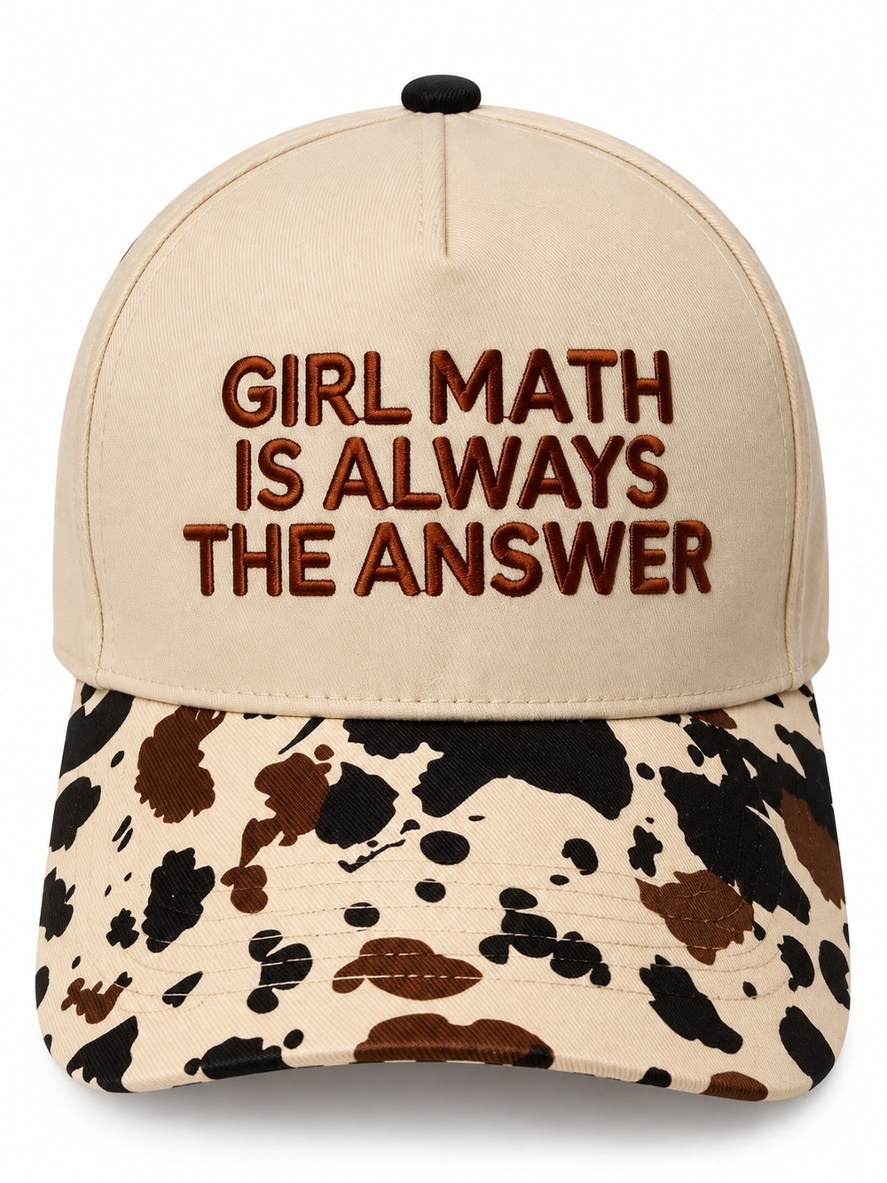 A175. Girl Math Is Always The Answer Two Tone Snapback Hat Cow Prink Brown Cream